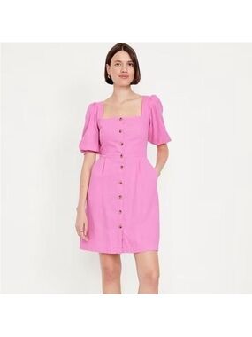 Old Navy Bubblegum Pink Square-Neck Button Mini Dress